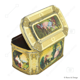 Caja de hojalata con escenas románticas de De Gruyter té de la marca de oro