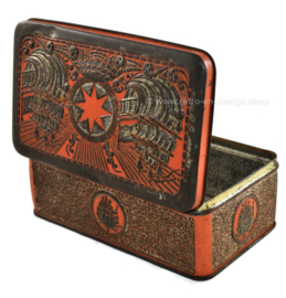 Tobacco tin in orange/gold embossed with ships for star-tobacco by Niemeijer