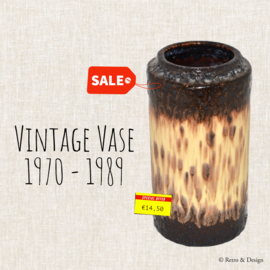 Glasierte Vintage Steingutvase in Beige und Braun