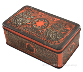 Tobacco tin in orange/gold embossed with ships for star-tobacco by Niemeijer