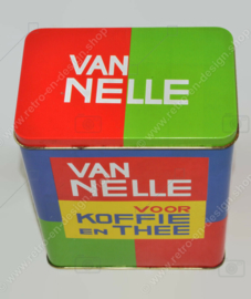 Van Nelle blik voor  koffie en thee met bijbehorende conische aardewerk van Nelle beker