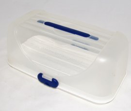 Emsa transparent plastic bread bin with blue closure and handle