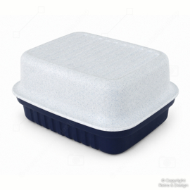 Boîte à Fromage Vintage Tupperware Kornuit / Cracker Server – Bleu Foncé à Motif Blanc Moucheté