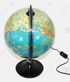 Vintage wereldbol of globe met verlichting, originele bureaulamp uit de jaren 70