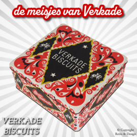 Quadratische Vintage-Dose für gemischte Kekse von den Mädchen von Verkade