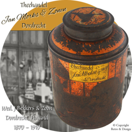 Antique Tea Tin from Theehandel Jan Morks & Zonen, Dordrecht by Wed. J. Bekkers & Zoon