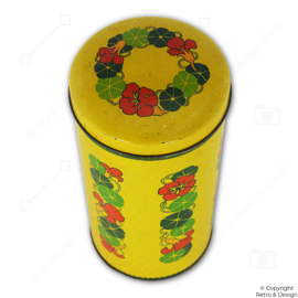 Verkade Beschuitbus “Oost-Indische kers” – Geel Vintage Blikdesign (ca. 1960–1980)