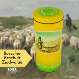 Tin vintage yellow-green rusk tin byBosscher Rusk Zuidwolde