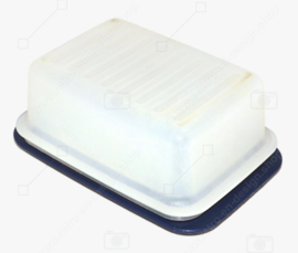 Vintage Tupperware butter dish with transparent lid and blue bottom