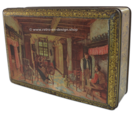 Vintage candy tin by Lonka with image "The Spinster" by Henri de Breakeleer.