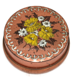 Runde Vintage Blech Schokoladendose mit Blumenstrauß