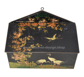Boîte de nettoyage rectangulaire avec couvercle à rabat, décorations avec fleurs de cerisier, ibis et lanternes "Wees Slim Gebruik Glim"