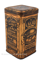 Rectangular high gold-colored tin drum for 1/2 kg. cocoa from C. Jamin, Rotterdam