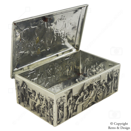 Boîte à Cigares Vintage en Métal avec Motif en Relief des Maîtres Anciens