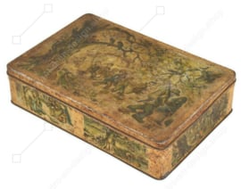 Vintage biscuit tin by Biscuit Parein with images of the fairy tale "Hop-on-My-Thumb and the seven league boots"