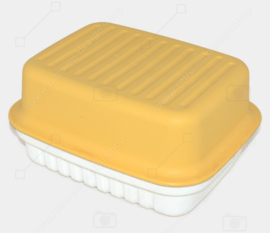 Vintage Tupperware Cracker Aufbewahrungsbox oder Käsebox in gelb und weiß