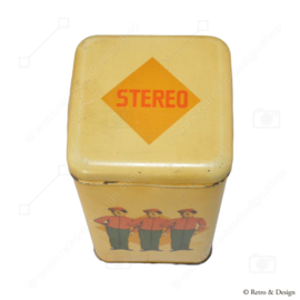 Vintage Vierkante Trommel met Drie Piccolo's voor Beschuit van het merk "Stereo" 🍪