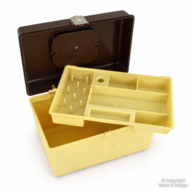 Vintage Curver naaikoffer crème met bruin deksel – jaren 70