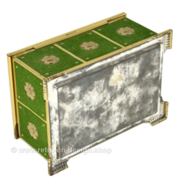 Vintage gold-coloured box covered with green felt, depicting Cleopatra