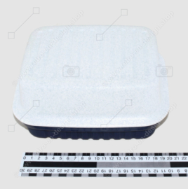 Vintage Tupperware "Cracker Server" avec diviseur, en bleu foncé et blanc avec des taches