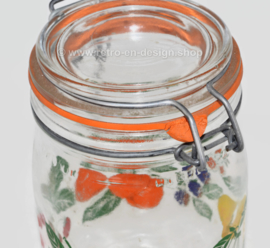 Vintage glass jar with fruit motif by Le Parfait Super