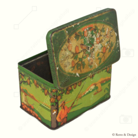 Rectangular vintage cocoa tin with hinged lid, "De Gruyter's cocoa", Groenmerk