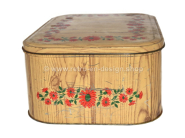 Large vintage chocolate tin made by Côte d'Or with wood and floral decor