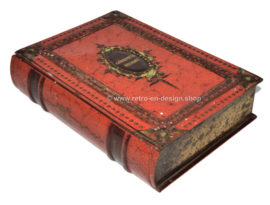 Tin box in book shape with orange leather imitation, Gourmets Delight for VICTORIA