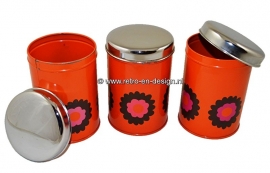 Conjunto de tres latas de Brabantia naranja. Diseño 'Patrice', vintage