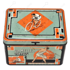 Rectangular vintage tin for toffees from Van Melle "Olympic Games 1928"