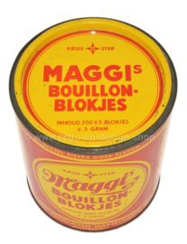 Cilindrisch rood-geel vintage blik "Maggi's bouillon-blokjes"