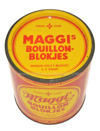 Boîte vintage cylindrique rouge-jaune "cubes de bouillon de Maggi"