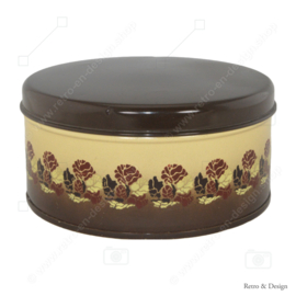 Vintage Brabantia biscuit tin with Batique decor, stylized floral pattern in beige and brown