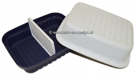 Vintage Tupperware Kornuit, kaasdoos, bewaardoos, broodtrommel, lunchbox. Blauw/wit