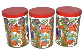 Vintage set blikken trommels met Acapulco ontwerp