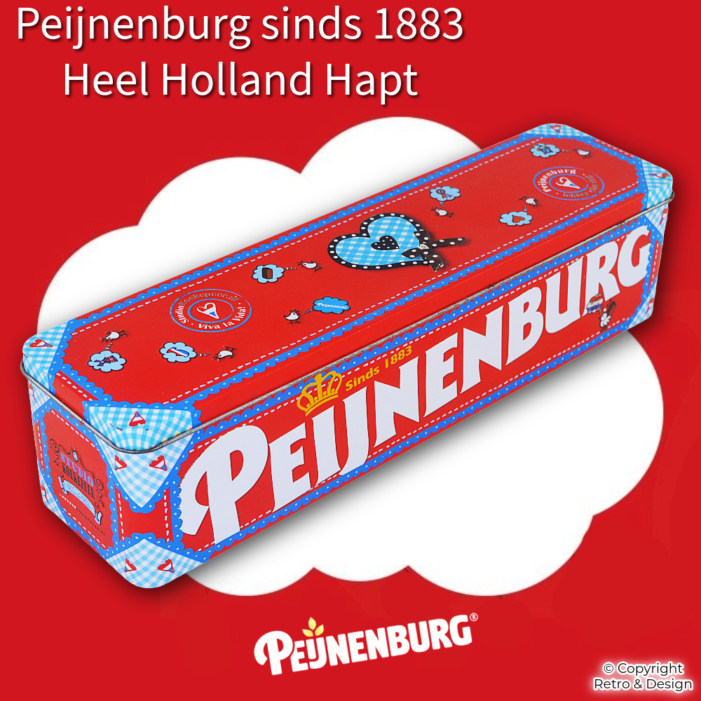 Lata de galletas Peijnenburg vintage – Studio Koekepeer ‘Heel Holland Hapt’ diseño holandés en rojo brillante