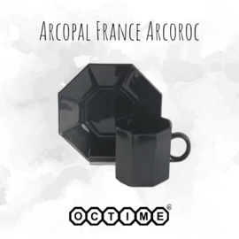 Teetasse und Untertasse von Arcoroc France, Octime-Schwarz