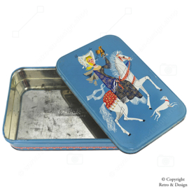 Vintage Verkade Tin "Falcon Hunt" - Refined Packaging with Stylized Illustration of a Lady on a White Horse