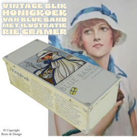 "Lata de Pastel de Miel Vintage Única de Blue Band con Ilustración de Rie Cramer"