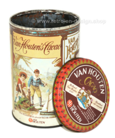 Vintage tin for cocoa by Van Houten with nostalgic images