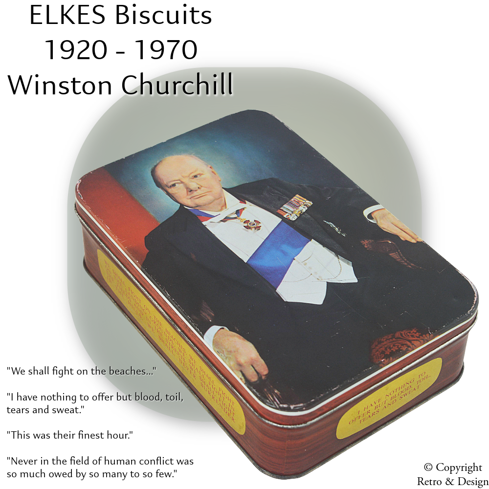 Lata vintage con retrato de Churchill – ELKES, circa 1920–1970