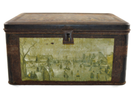 Vintage tin box with closure and the painting "IJsvermaak" by Hendrick Averkamp