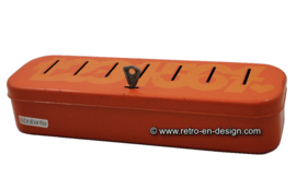 Vintage orange Brabantia Geldbox, Sparbüchse mit Schlüssel