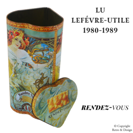 Boîte en Métal Vintage en Forme de Cœur pour Rendez-Vous par LU (1980-1989)