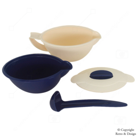 Tupperware Iso Duo Sauce boat or Gravy Bowl with Spoon – Dark Blue and Ivory White