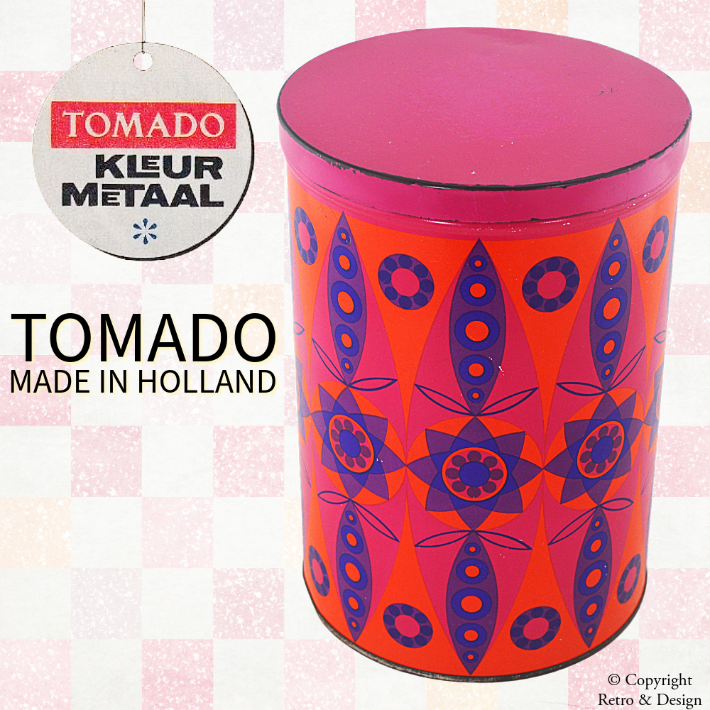Boîte vintage Tomado – Orange, violet et rose – Motif kaléidoscopique psychédélique
