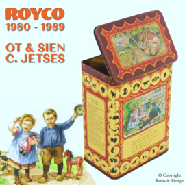 "Lata de sopa vintage Royco con ilustraciones de Ot y Sien - Una obra de arte atemporal"