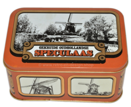 Vintage tin for speculaas from S.R.V. dairy service with pictures of mills