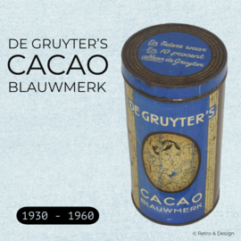 Round vintage tin for De Gruyter's cocoa blue brand