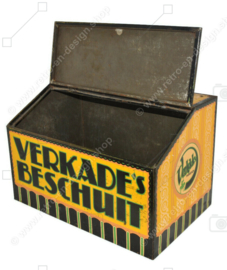 Lata grande amarilla para mostrador de tienda vintage "VERKADE’S RUSK"